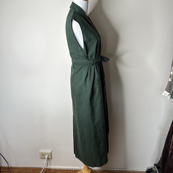 Zara Green Linen Blend Sleeveless Belted Midi Dress - Picture 7 of 9